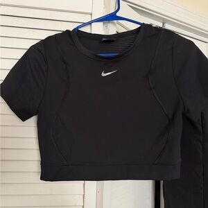 Nike Black Short-Sleeve Crop Top with Silver Swoosh